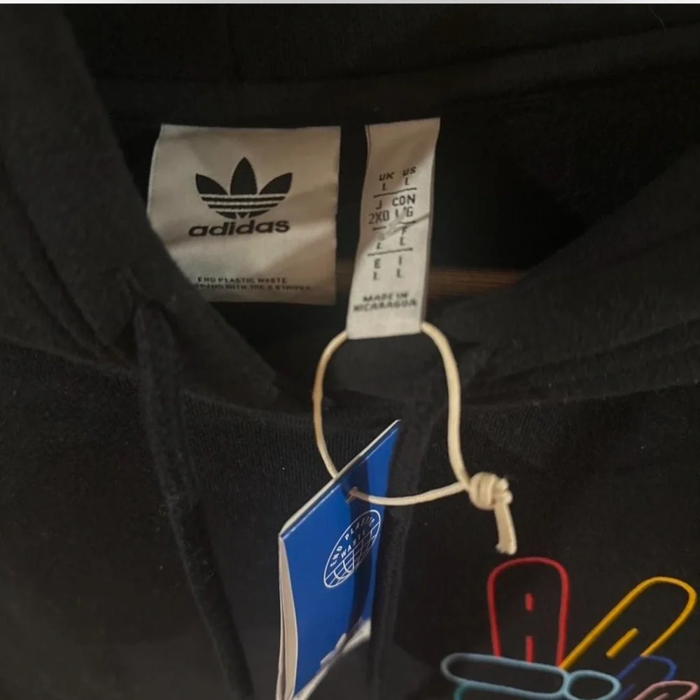adidas Peace Sign Black Hoodie Sweatshirt Size Men’s Large (NWT)